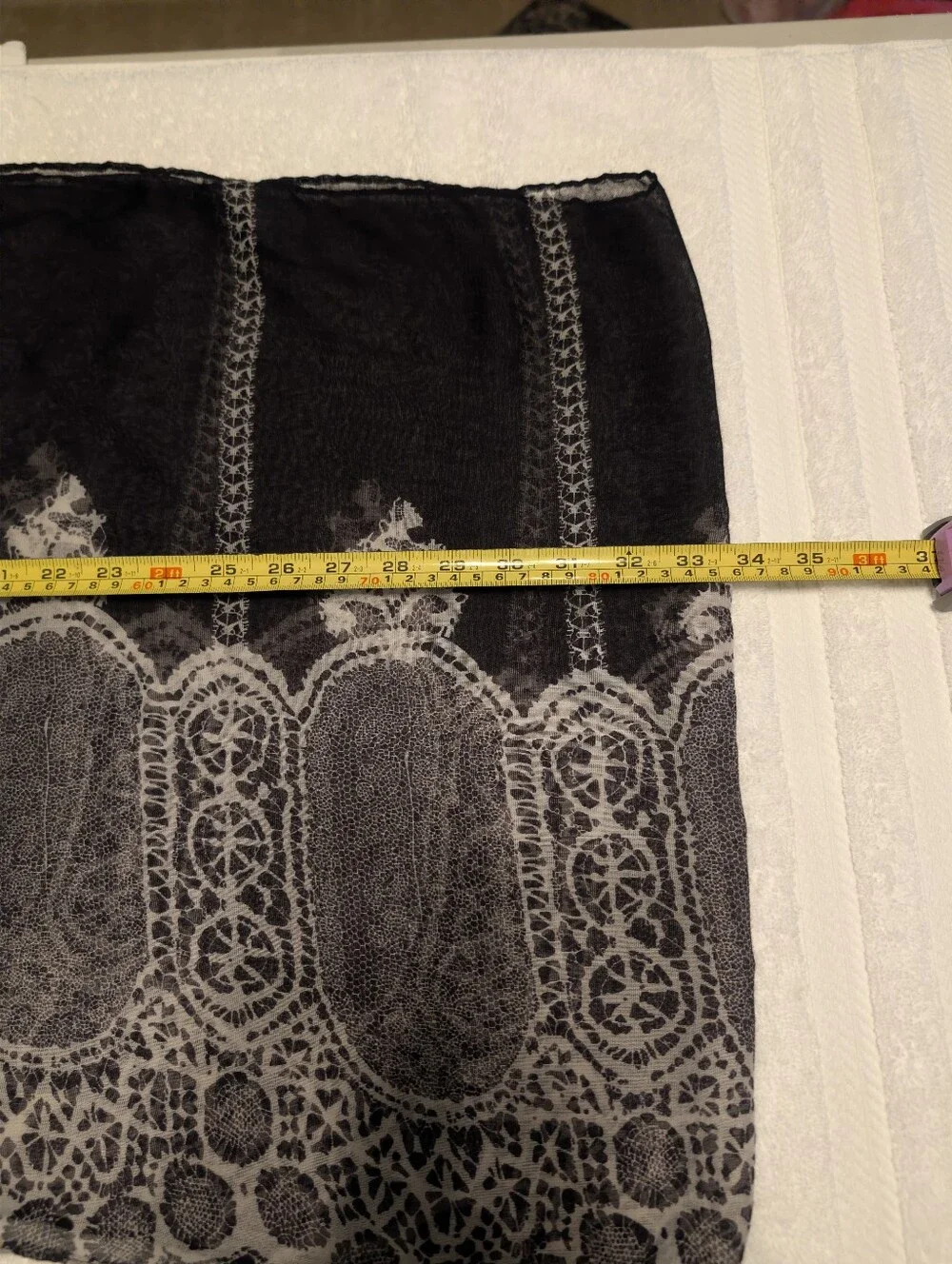 Black and White Lightweight Infinity Scarf with Ornate Lace Print